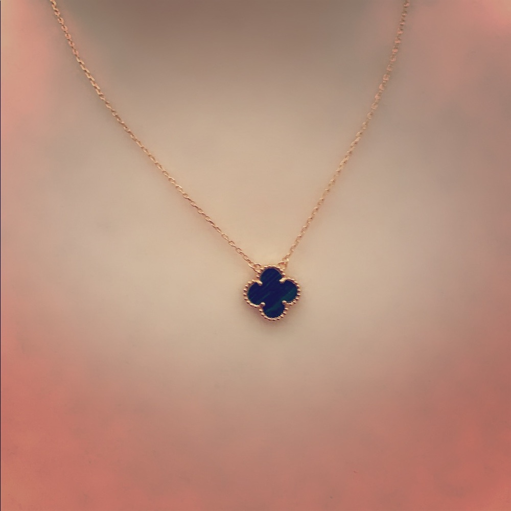- Gold malachite clover necklace